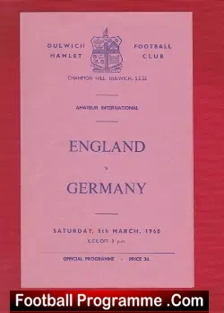 England v Germany 1960 – Amateur International at Dulwich