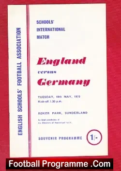 England v Germany 1970 – Schoolboys Game at Sunderland