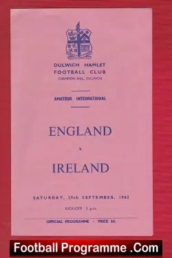 England v Ireland 1962 – Amateur International at Dulwich