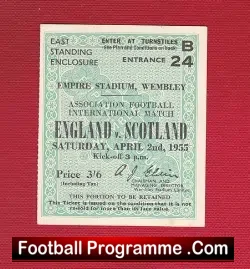 England v Scotland 1955 – Football Ticket – Duncan Edwards Debut
