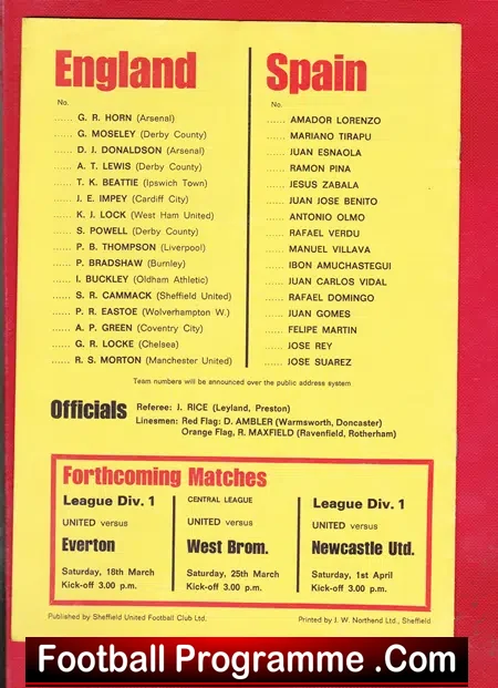 England v Spain 1972 – Youth at Sheffield United