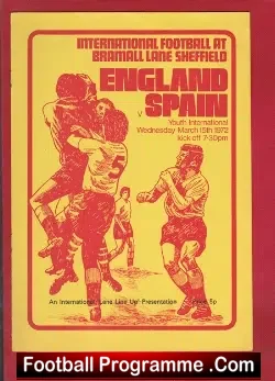 England v Spain 1972 – Youth at Sheffield United