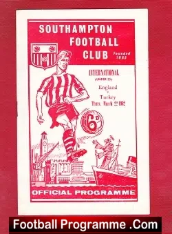 England v Turkey 1962 – U23 International at Southampton