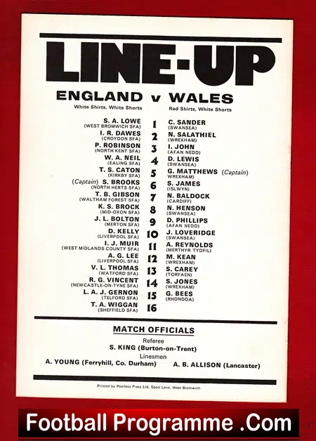 England v Wales 1978 – Schools at Hawthorns WBA