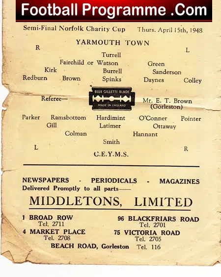 Great Yarmouth v C.E.Y.M.S 1948 – Norfolk Semi Final