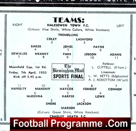 Halesowen Town v Cradley Heath 1950
