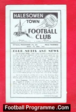 Halesowen Town v Cradley Heath 1950 - football programme