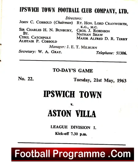 Ipswich Town v Aston Villa 1963