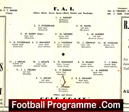 Ireland FA v Gold Coast 1951 – Dalymount Park – 1st Africa