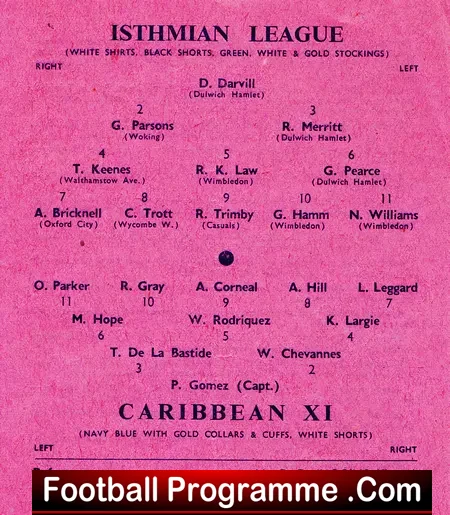 Isthmian League v Caribbean XI 1959 – Representative at Dulwich
