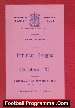 Isthmian League v Caribbean XI 1959 – Representative at Dulwich