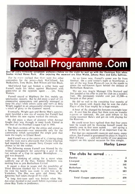 Jim Furnell Testimonial Benefit Plymouth Argyle 1970s – Inc Pele