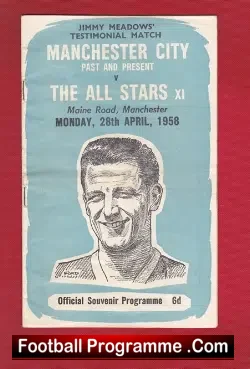 Jimmy Meadows Benefit Match Testimonial Manchester City 1958 - football programme