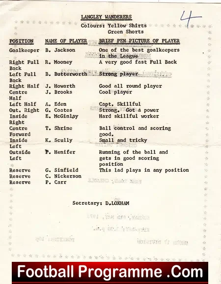 Langley Wanderers v Gregory United 1973 – at Park Road Cheadle