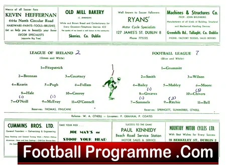 League Of Ireland v Football League 1967 – Dalymount Dublin