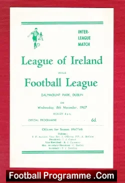 League Of Ireland v Football League 1967 – Dalymount Dublin