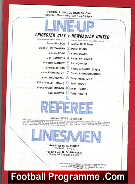 Leicester City v Newcastle United 1973