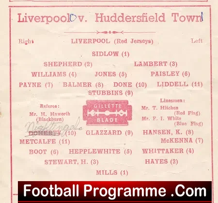 Liverpool v Huddersfield Town 1949 – Plus Bob Paisley