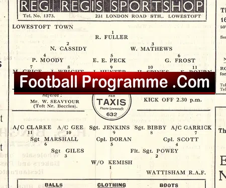 Lowestoft v Royal Air Force RAF 1949 – Wattisham