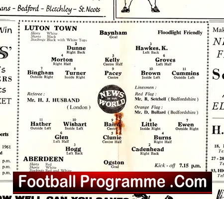Luton Town v Aberdeen 1959 – Friendly Game