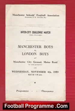 Manchester Boys v London Boys 1959 at Maine Road Manchester City