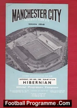 Manchester City v Hibernian Hibs 1960 - 1960s - football programme