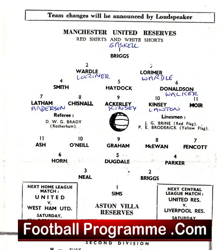 Manchester United v Aston Villa 1962 – Reserves Game
