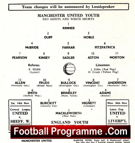 Manchester United v England 1964 – Youths Game Old Trafford
