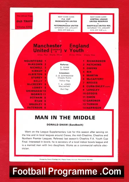Manchester United v England 1976 – Youth Under 19 Friendly