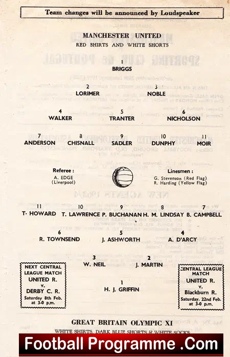 Manchester United v Great Britain Olympic XI 1964 – Friendly