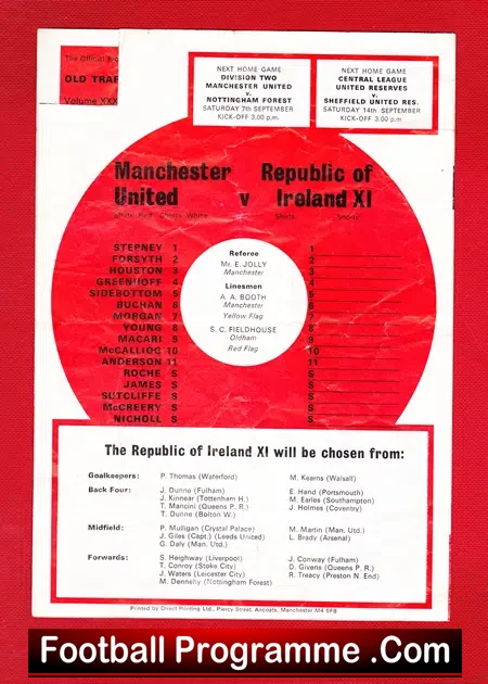 Manchester United v Ireland XI 1974 – Special Friendly
