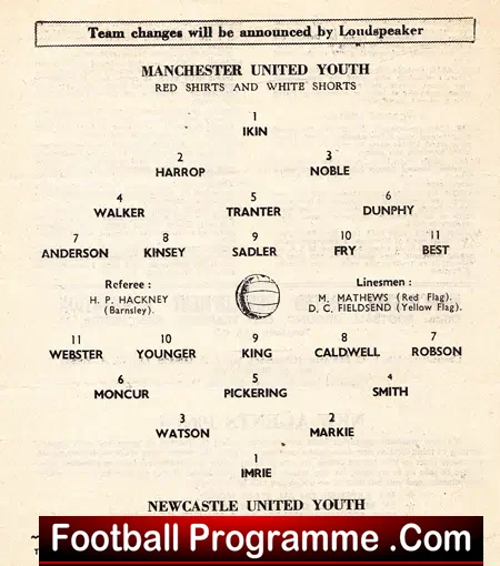 Manchester United v Newcastle United 1963 – Youths George BEST