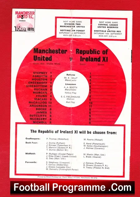 Manchester United v Republic Of Ireland 1974 – Friendly Match