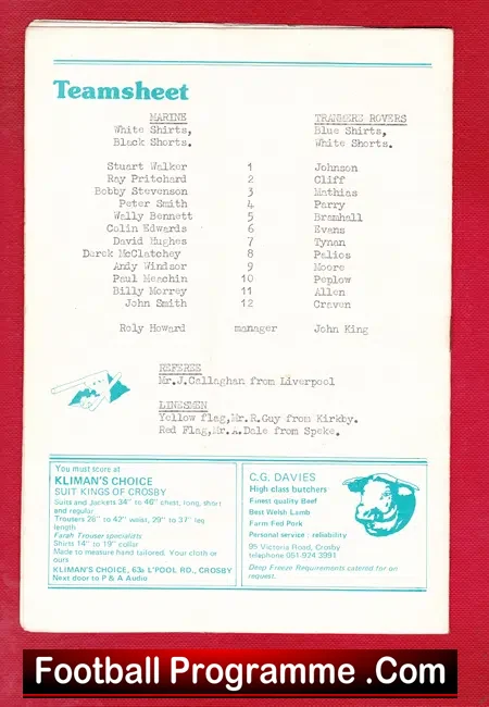 Marine Athletic v Tranmere Rovers 1978 – Senior Cup Semi Final