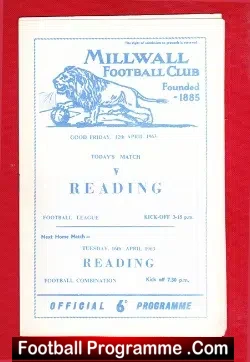 Millwall v Reading 1963 - football programme