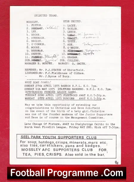 Mossley v Hyde United 1975 – Senior Cup Semi Final