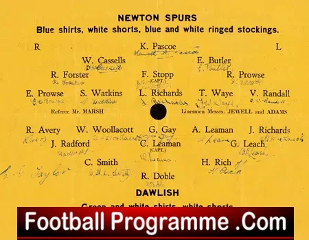 Newton Abbot Spurs v Dawlish 1947 – Semi Final Multi Autographed