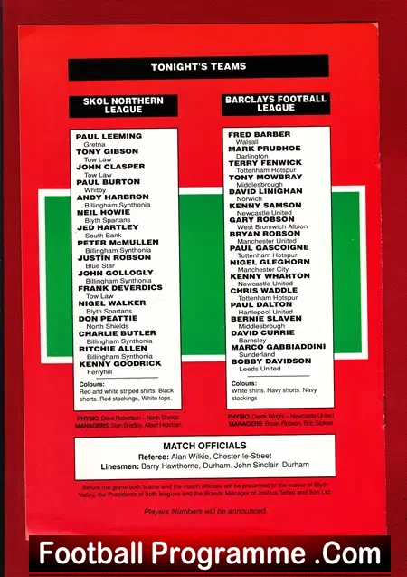 Northern League v Football League 1989  – Billingham + Gazza