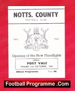 Notts County v Port Vale 1962 – Opening Of Floodlights