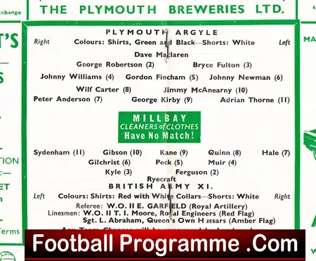 Plymouth Argyle v British Army 1961 – Friendly Match