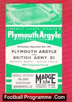 Plymouth Argyle v British Army 1961 – Friendly Match