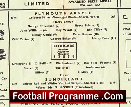 Plymouth Argyle v Sunderland 1958 – Friendly Match