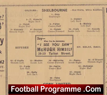 Shelbourne v Cork United 1942 – Irish Shield – OLD Programme