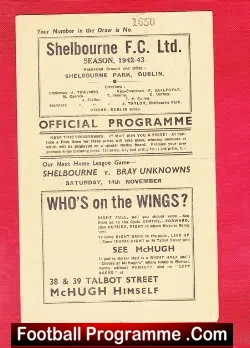Shelbourne v Cork United 1942 – Irish Shield – OLD Programme