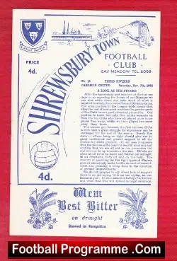 Shrewsbury Town v Carlisle United 1964 - football programme