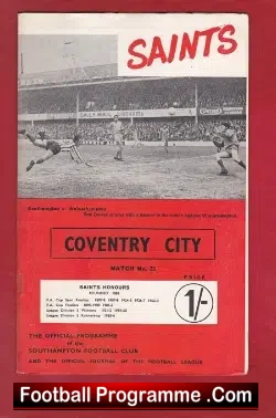 Southampton v Coventry City 1968 - football programme