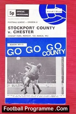 Stockport County v Chester City 1972 - football programme