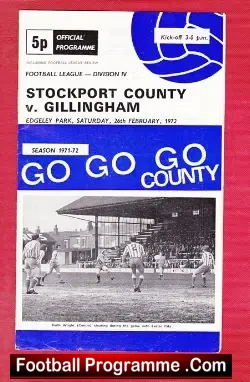Stockport County v Gillingham 1972 - football programme