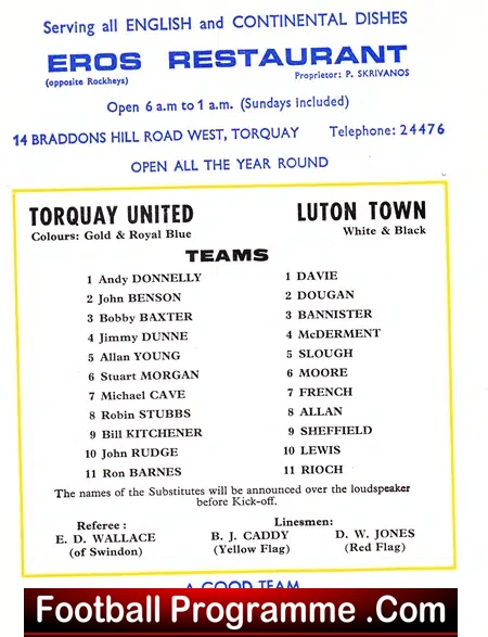 Torquay United v Luton Town 1969