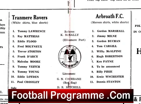 Tranmere Rovers v Arbroath 1972 – Friendly Game